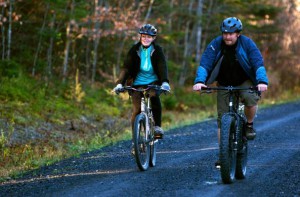 Kaci Hickox and boyfriend Ted Wilbur go for a bike ride in Fort Kent